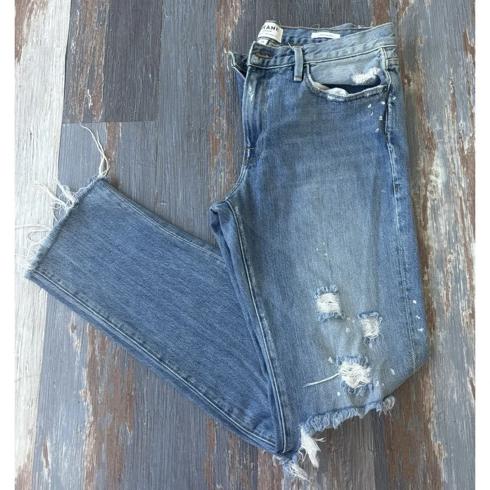 FRAME DENIM SLIM FIT L'HOMME RAW EDGE DISTRESS BLUE JEANS MENS SIZE 31